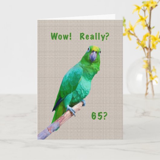 Verjaardag, 65e, Groene Macaw Parrot op een Ledema Kaart (Gele Bloem)