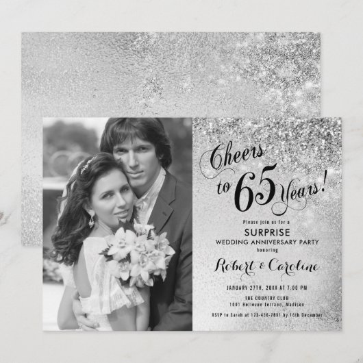 Verjaardag 65e verjaardag met foto - Zilver Kaart (Voorkant / Achterkant)