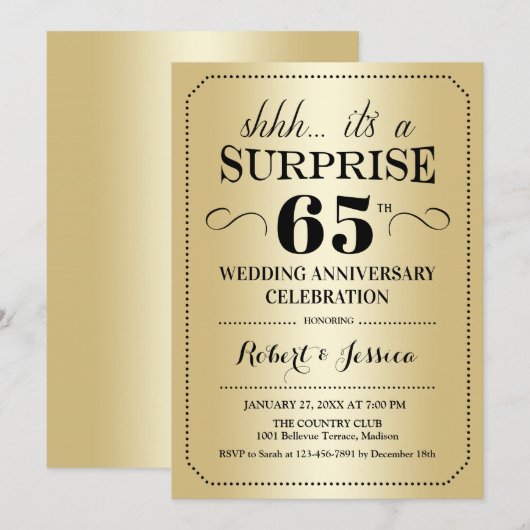 Verjaardag 65ste huwelijksjubileum - Goud Zwart Kaart (Voorkant / Achterkant)