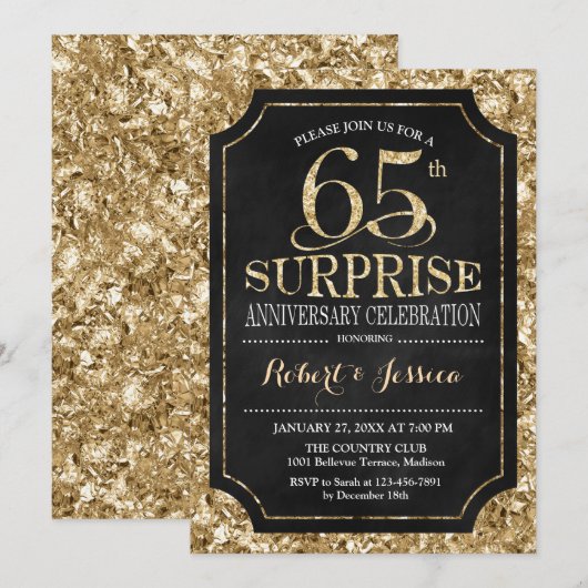 Verjaardag 65ste huwelijksverjaardag - Zwart Goud Kaart (Voorkant / Achterkant)