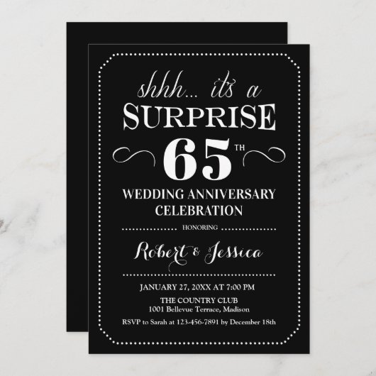 Verjaardag 65ste huwelijksverjaardag - Zwart Wit Kaart (Voorkant / Achterkant)