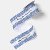 Verjaardag 75 Nummer Patroon Blauw/Wit Satijnen Lint (Achterkant)