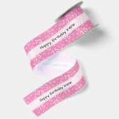 Verjaardag 75 Nummer Patroon Roze/Wit Satijnen Lint (Achterkant)