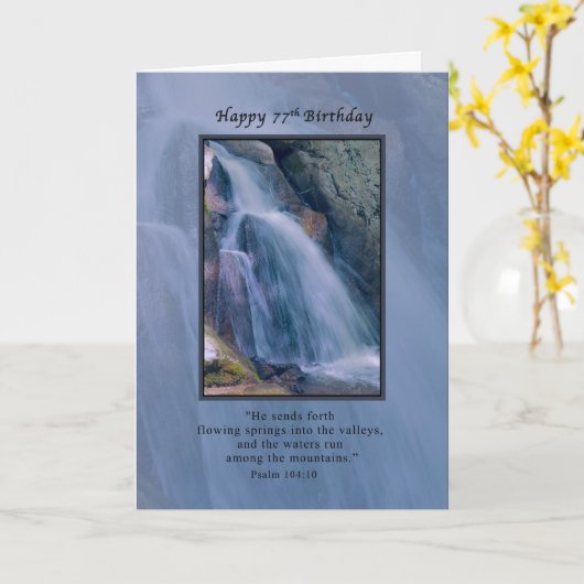 Verjaardag, 77e, Religieus, Mountain Waterfall Kaart (Gele Bloem)