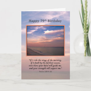 Verjaardag, 79e, zonsopgang op het strand, religie kaart