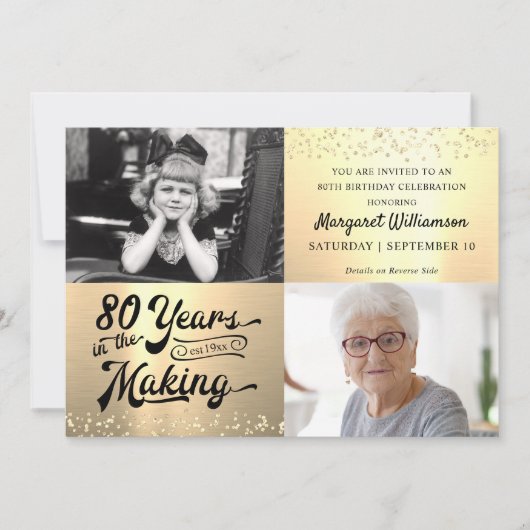 Verjaardag 80 jaar in de maak 2 foto's Goud Kaart (Voorkant)