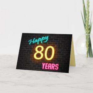 Verjaardag 80 neonteken op baksteen kaart
