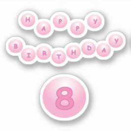 Verjaardag 8 jaar roze stuiterballen sticker