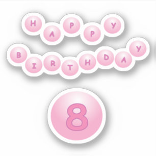 Verjaardag 8 jaar roze stuiterballen sticker