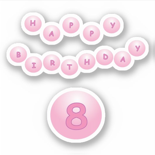 Verjaardag 8 jaar roze stuiterballen sticker (Voorkant)