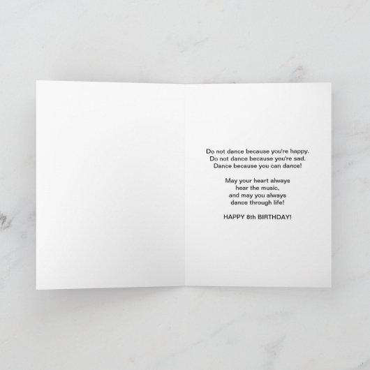 Verjaardag, 8e, dansende ballerina op blauw kaart (Binnen)