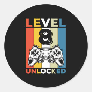 Verjaardag 8e level ontgrendeld 8 Gamen vintage Ronde Sticker