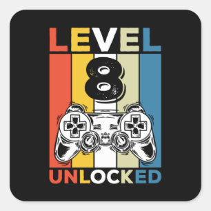 Verjaardag 8e niveau ontgrendeld 8 Gamen Vintage Vierkante Sticker