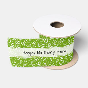 Verjaardag 90 Cijfer Patroon Groen/Wit Satijnen Lint