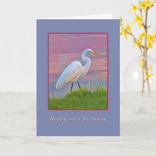 Verjaardag, 90e, Great Egret Slenteren bij zonsopg Kaart (Gele Bloem)