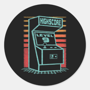 Verjaardag 9 jaar oude retro gamer level omhoog on ronde sticker