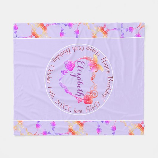 Verjaardag/Aangepast Roos Fleece Deken (Voorkant (Horizontaal))