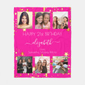 Verjaardag aangepaste foto collage heet roze vrien fleece deken (Voorkant)