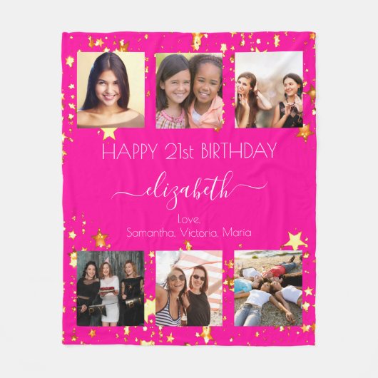 Verjaardag aangepaste foto collage heet roze vrien fleece deken (Voorkant)