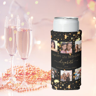 Verjaardag aangepaste foto collage zwart goud vrie seltzer blikjeskoeler