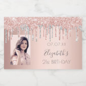 Verjaardag aangepaste foto roos gold silver sparkling wijnetiket (Enkel label)