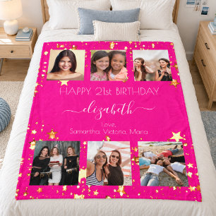 Verjaardag aangepaste fotocollage hete roze vriend fleece deken