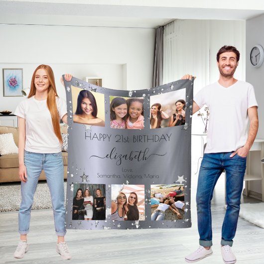 Verjaardag aangepaste fotocollage zilveren beste v fleece deken