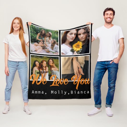 Verjaardag aangepaste fotocollage zwart Witte vrie Fleece Deken (In situ)