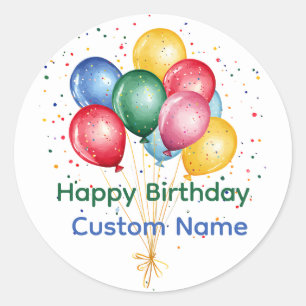 Verjaardag Aangepaste Naam Ballonnen Feest Ronde Sticker