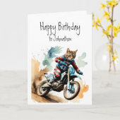 Verjaardag Aangepaste naam Cat Riding Motocross Kaart (Gele Bloem)