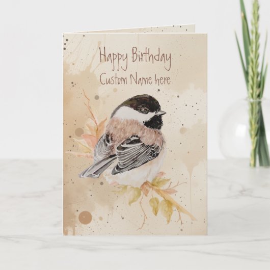 Verjaardag Aangepaste Naam Chickadee Vogel Kaart (Voorkant)