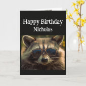 Verjaardag aangepaste naam Cool Brother Raccoon Kaart (Gele Bloem)