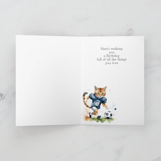 Verjaardag Aangepaste naam Kat die Voetbal speelt Kaart (Binnen)