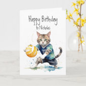 Verjaardag Aangepaste naam Kat die volleybal speel Kaart (Gele Bloem)