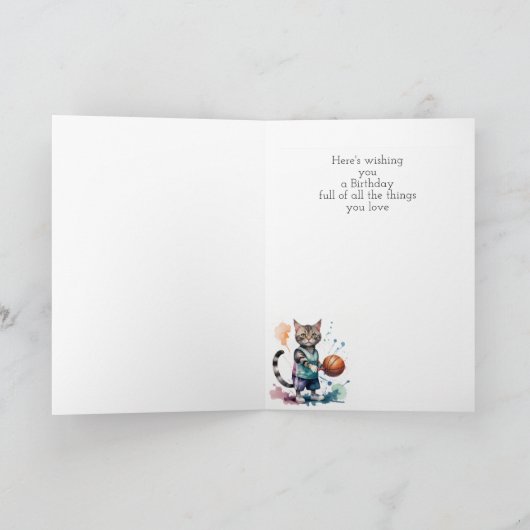 Verjaardag Aangepaste naam Kat spelen basketbal Kaart (Binnen)