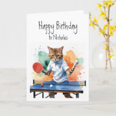 Verjaardag Aangepaste naam Kat spelen tafeltennis Kaart (Gele Bloem)