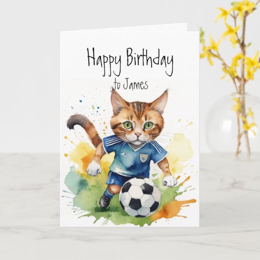 Verjaardag Aangepaste Naam Leuke Cute Kat speelt V Kaart (Gele Bloem)