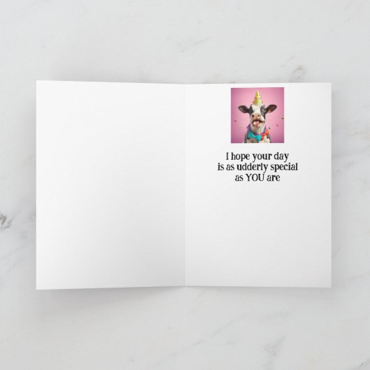 Verjaardag aangepaste naam leuke Koe dier Kaart (Binnen)