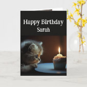 Verjaardag aangepaste naam Schattigee kitten cupca Kaart (Gele Bloem)