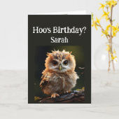 Verjaardag aangepaste naam Schattigee kleine uil v Kaart (Gele Bloem)