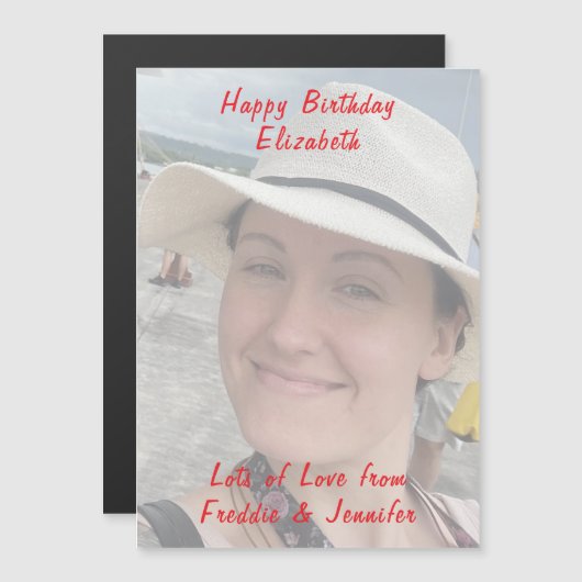 Verjaardag aangepaste rode tekst foto magnetische  magnetische uitnodiging (Voorkant / Achterkant)