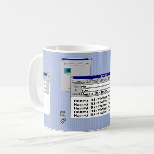 Verjaardag Aangepaste Windows 95 Computer Thema Koffiemok (Voorkant links)