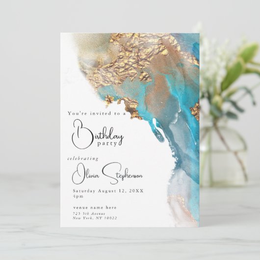 Verjaardag Abstracte gemarmerde alcoholinkt Kaart (Staand voorkant)