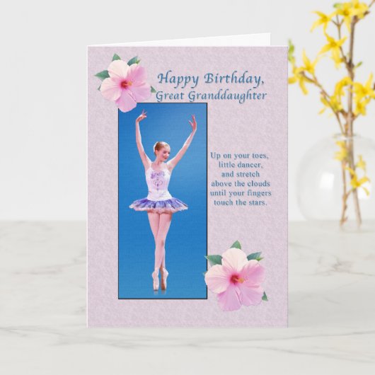 Verjaardag, achterkleindochter, ballerina kaart (Gele Bloem)