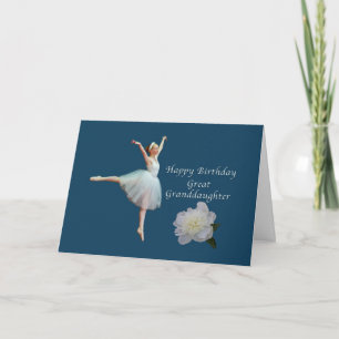 Verjaardag, achterkleindochter, ballerina op blauw kaart