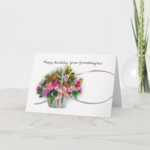 Verjaardag, achterkleindochter, Bloemenmand Kaart