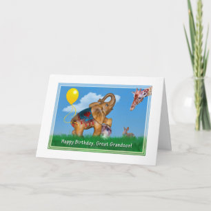 Verjaardag, achterkleinzoon, olifant, Giraffe Kaart