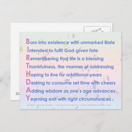 Verjaardag (Acrostiek) Briefkaart (Voorkant / Achterkant)