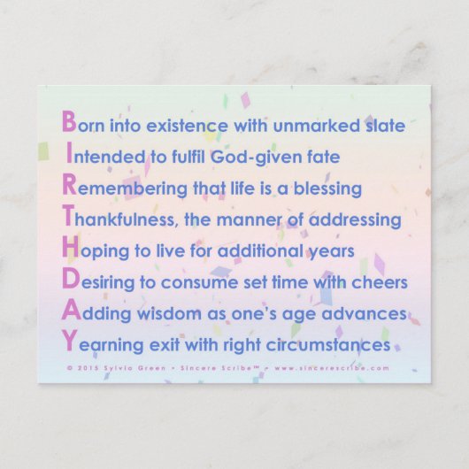 Verjaardag (Acrostiek) Briefkaart (Voorkant)