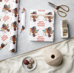 Verjaardag Afro-Eenhoorn Meisje Cadeaupapier